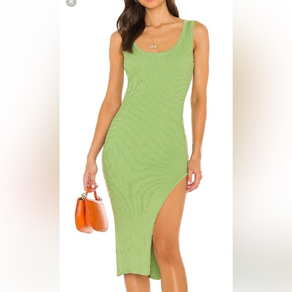 Lover + Friends Amelia  green knit high slit midi dress